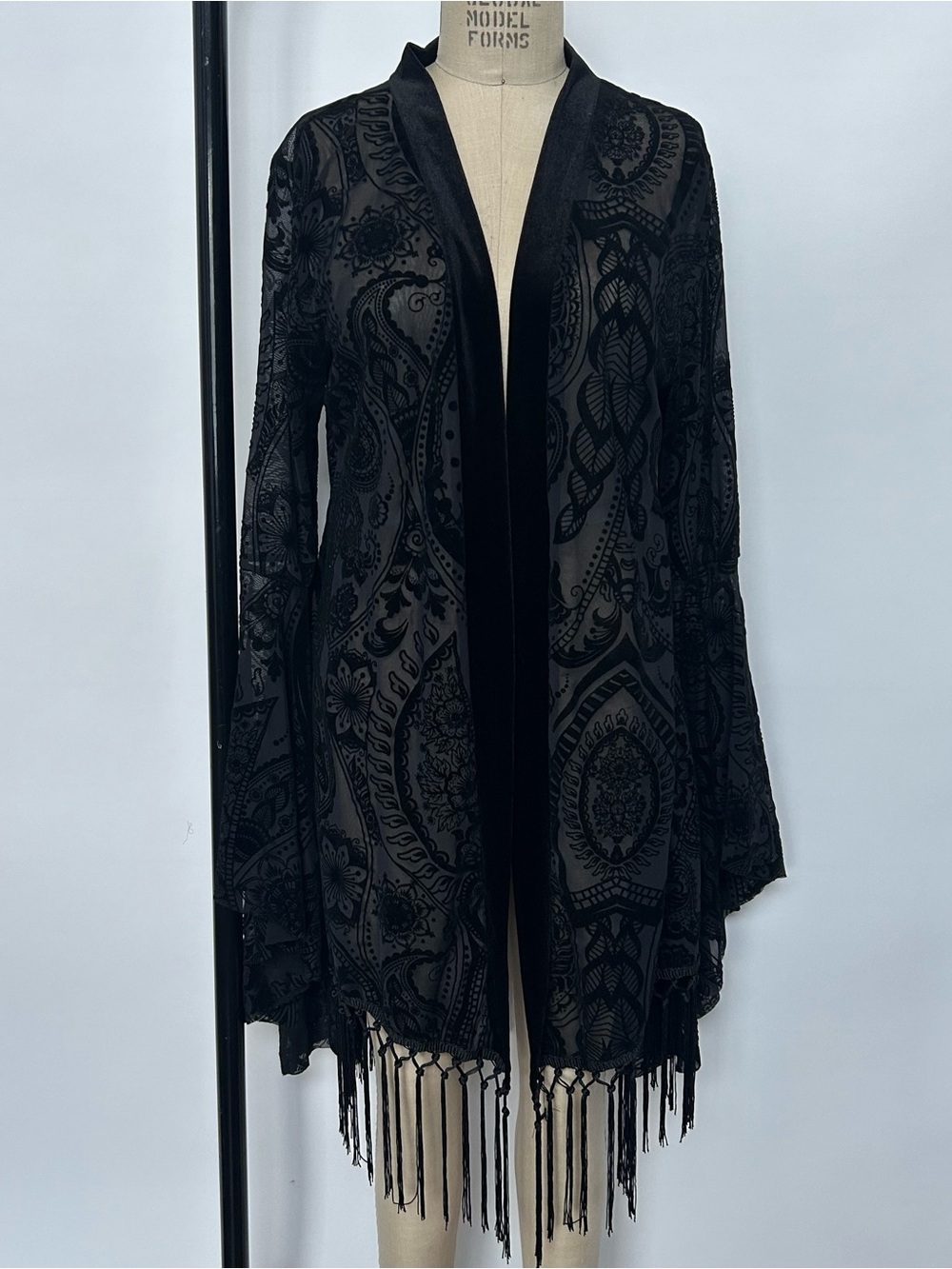 Black Velvet Burnout Fringe Cardigan Sweater